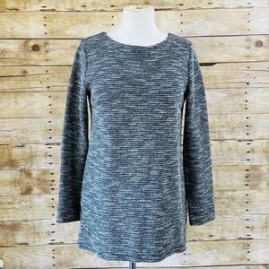 Loft Womens Black White Textured Knit‎ Long Sleeve Tunic Top Boat Neck Size S